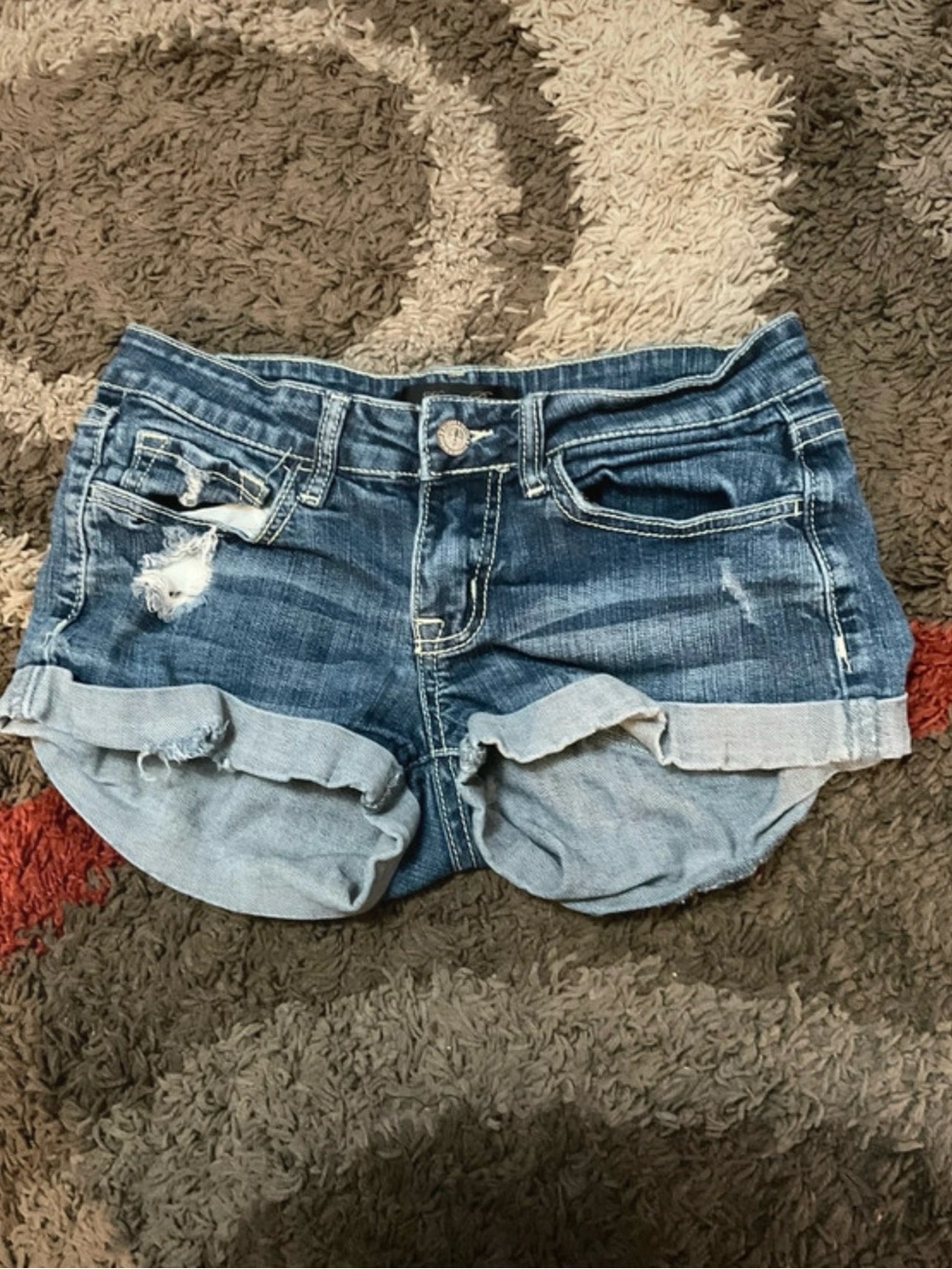 Klique B Women’s Y2K Distressed low-rise blue micro Shorts size xs